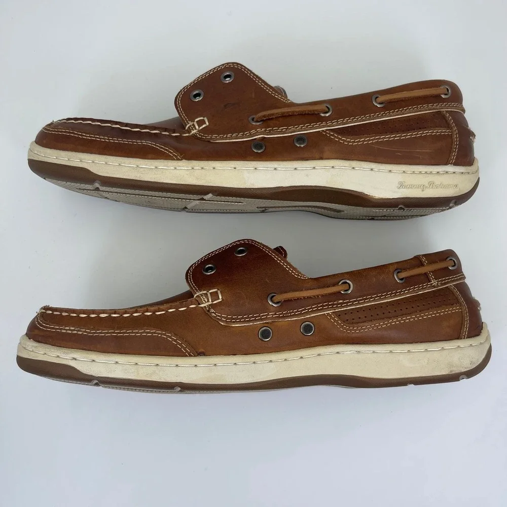 Tommy Bahama Boat Shoes Men's Size 13M Brown Leather Upper Slip-On TFM005